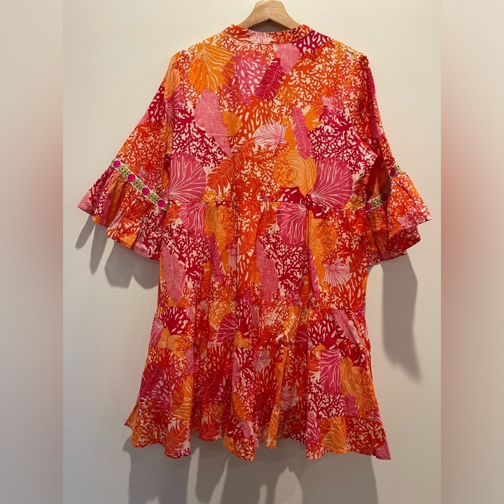 Debbie Katz South Beach Sinia Pink Orange Embroidered Trim Dress size M EUC - Picture 5 of 6